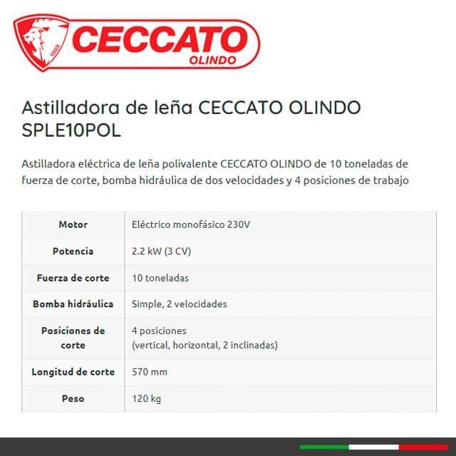 Astilladora de Leña CECCATO OLINDO BULL SPLE10POL - Imagen 2