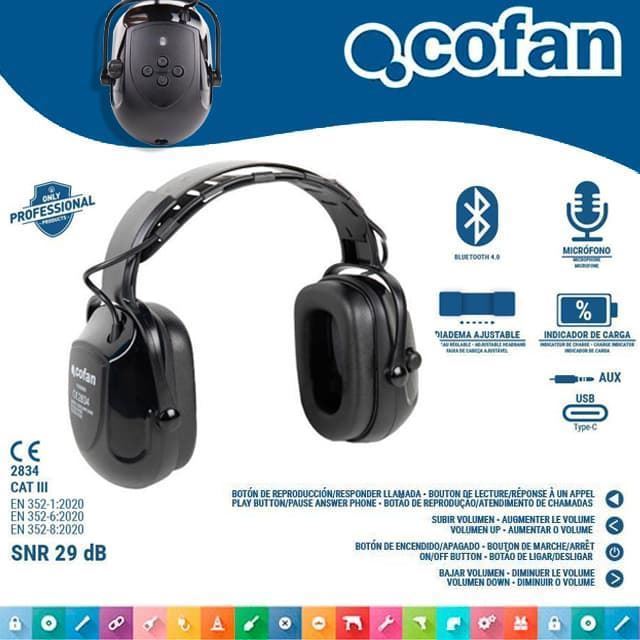 Cascos Protección Antiruido COFAN SNR29 dB Bluetooth + Micrófono - Imagen 1