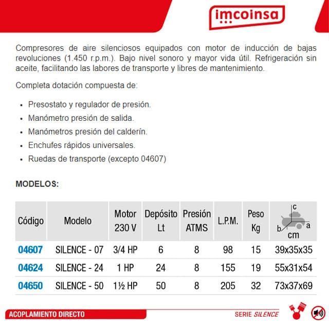 Compresor Eléctrico IMCOINSA Silence-50 - Imagen 2