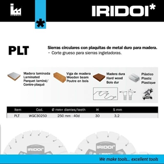 Disco Corte Madera/Plástico 250MM H30 40d IRIDOI PLT - Imagen 2