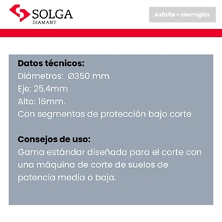 Disco SOLGA H16 Undercut 350X25.4 Hormigón / Asfalto - Imagen 2
