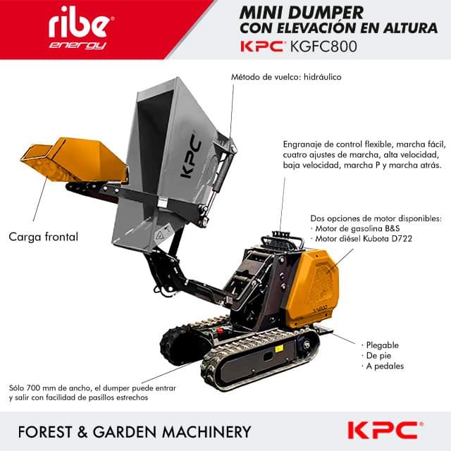 Mini Dumper Autocargable y Elevable KPC RIBE KGFC800G Motor Gasolina B&S - Imagen 2