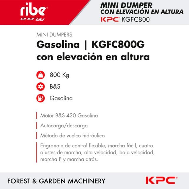 Mini Dumper Autocargable y Elevable KPC RIBE KGFC800G Motor Gasolina B&S - Imagen 4