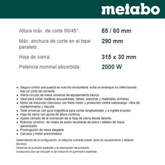 Sierra circular de mesa 315x30mm de la marca Metabo
