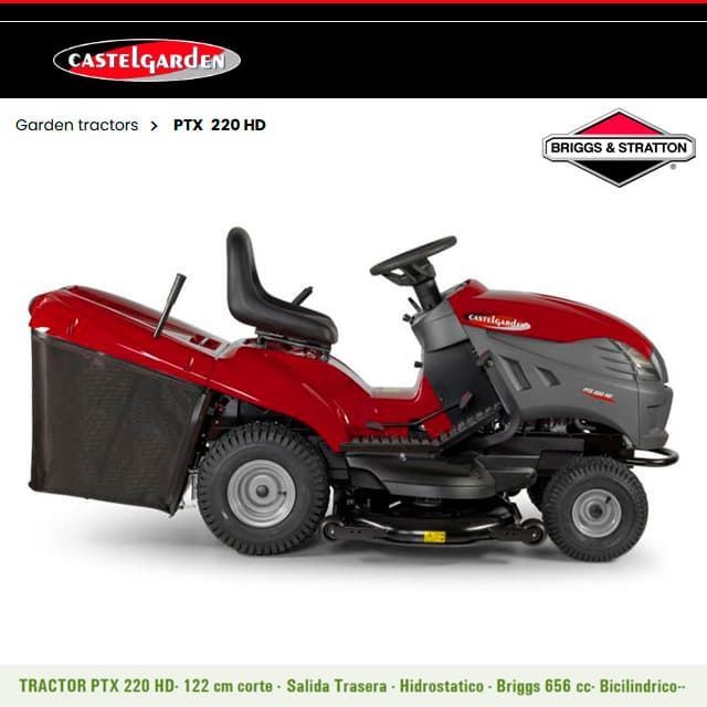 Tractor Cortacésped CASTELGARDEN PTX220HD Hidrostático Bicilíndrico 18HP Motor Briggs&Stratton 656cc - Imagen 3