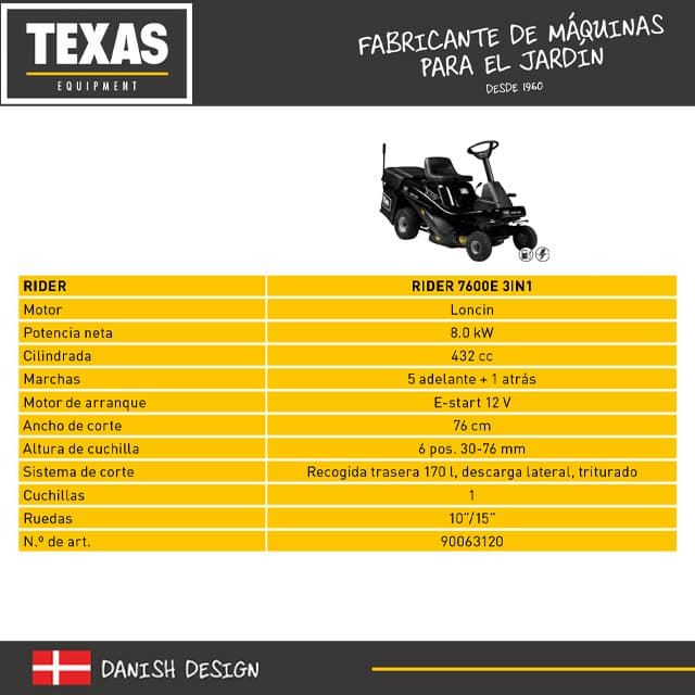 Tractor Cortacésped TEXAS Rider 7600E 3IN1 - Imagen 2