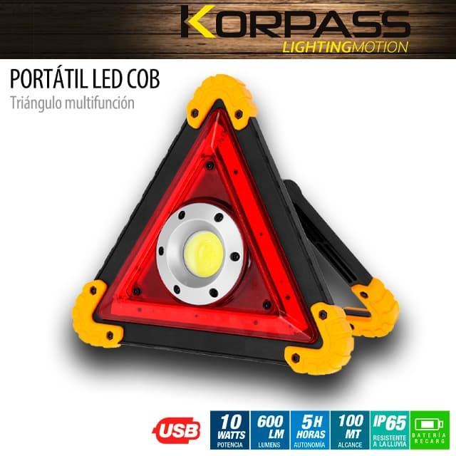 Triángulo Proyector LED Recargable KORPASS 10W/100M/5H/600LUMENS Coche - Imagen 1