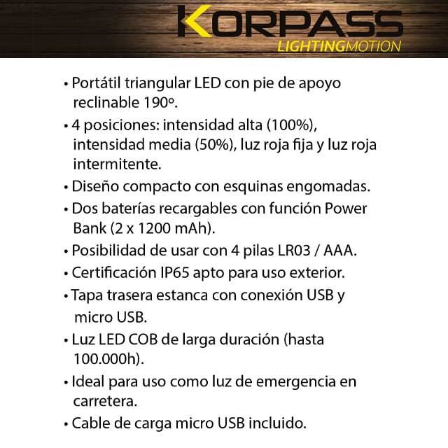 Triángulo Proyector LED Recargable KORPASS 10W/100M/5H/600LUMENS Coche - Imagen 4